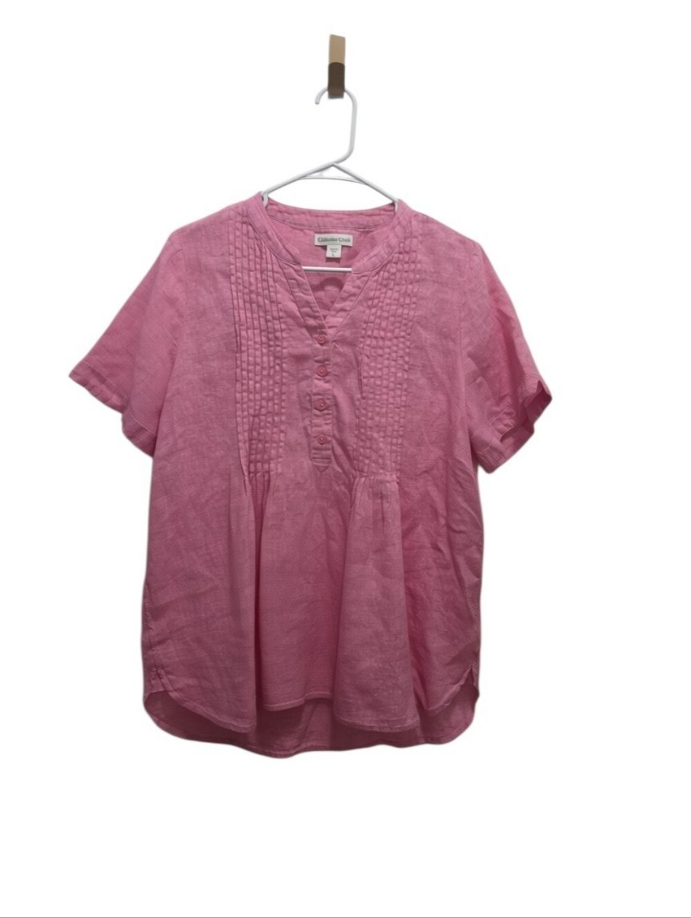 Coldwater Creek 100% Linen Pink Pintuck Tunic Top Large Cottagecore Boho Coastal